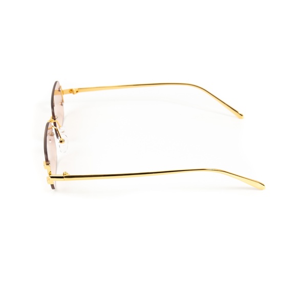 Gold Frame Peach Orange Tint Rimless Mens Y2K Hip Hop Fashion Summer Sunglasses - Picture 3 of 5